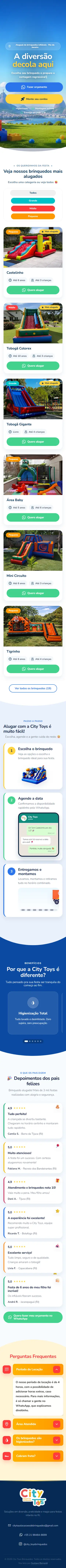 Mesmo site no celular, do topo ao rodapé
