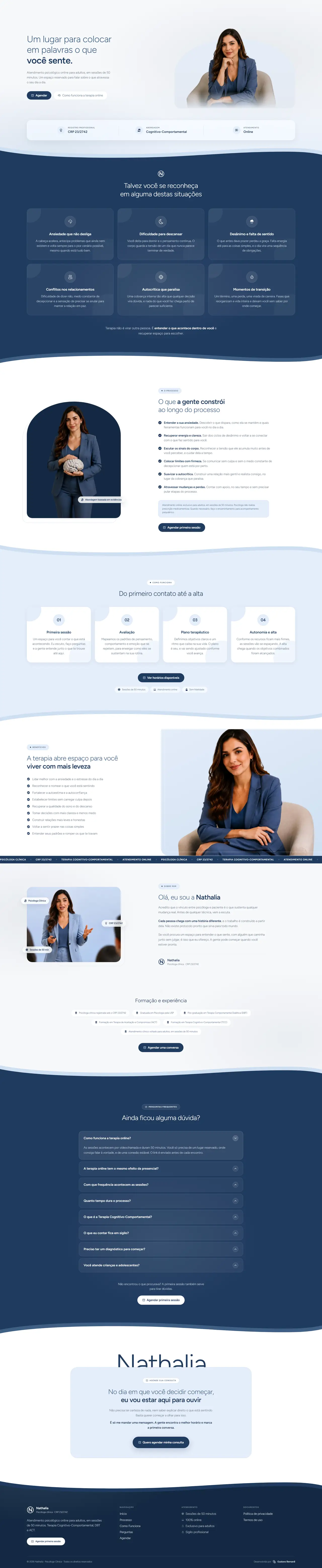 Site da psicóloga Nathalia no computador, do topo ao rodapé